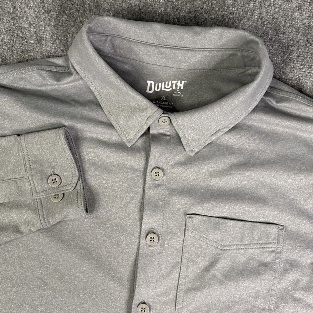Duluth Trading Mens XL Gray Powercord Standard Fit Long Sleeve Button Up Shirt